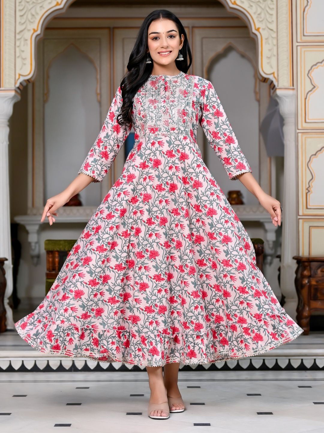 

RANI PRINTS Printed Anarkali Kurta, Pink