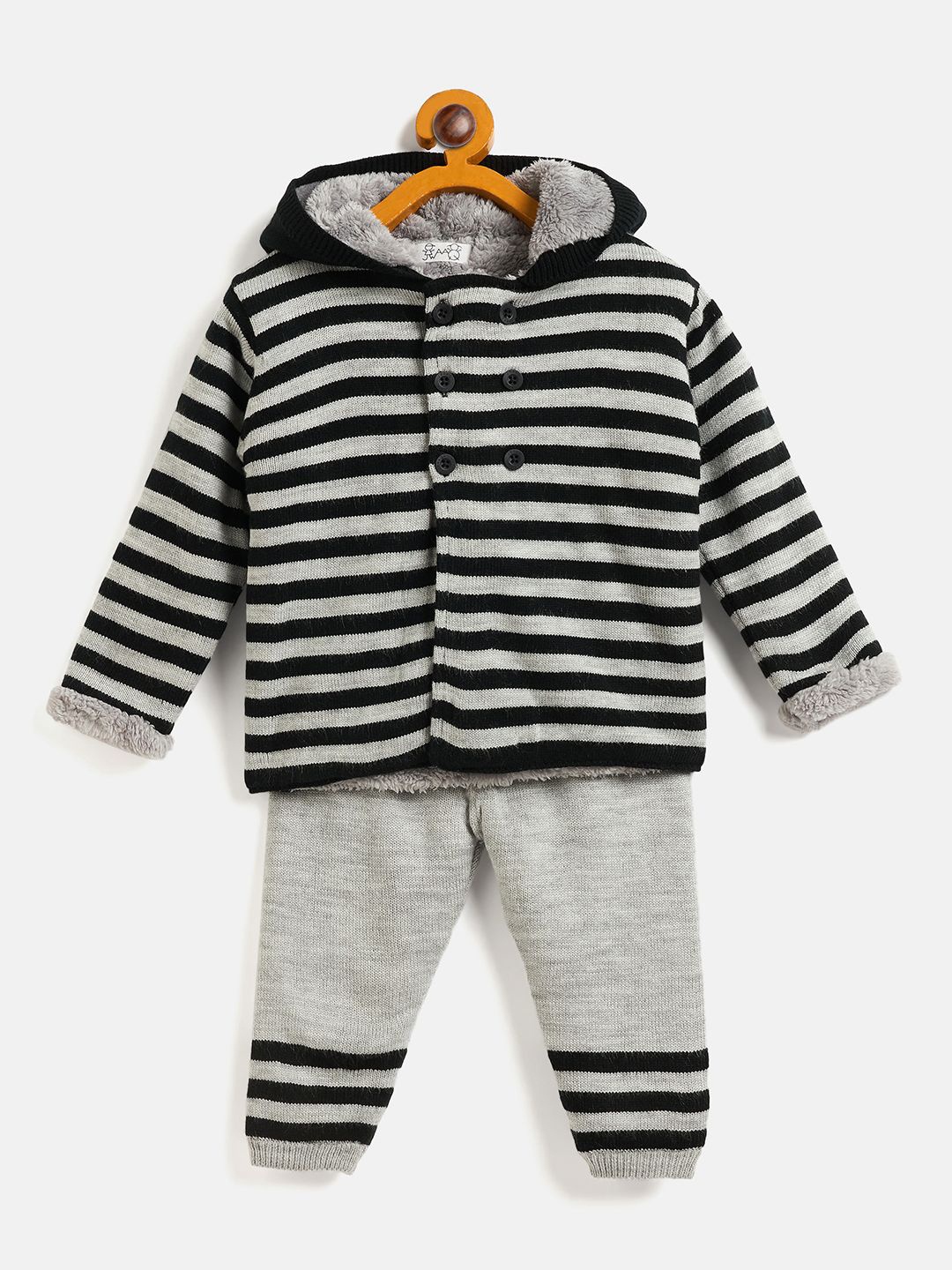 

JWAAQ Boys Striped Hooded Long Sleeves Sweater with Joggers, Black