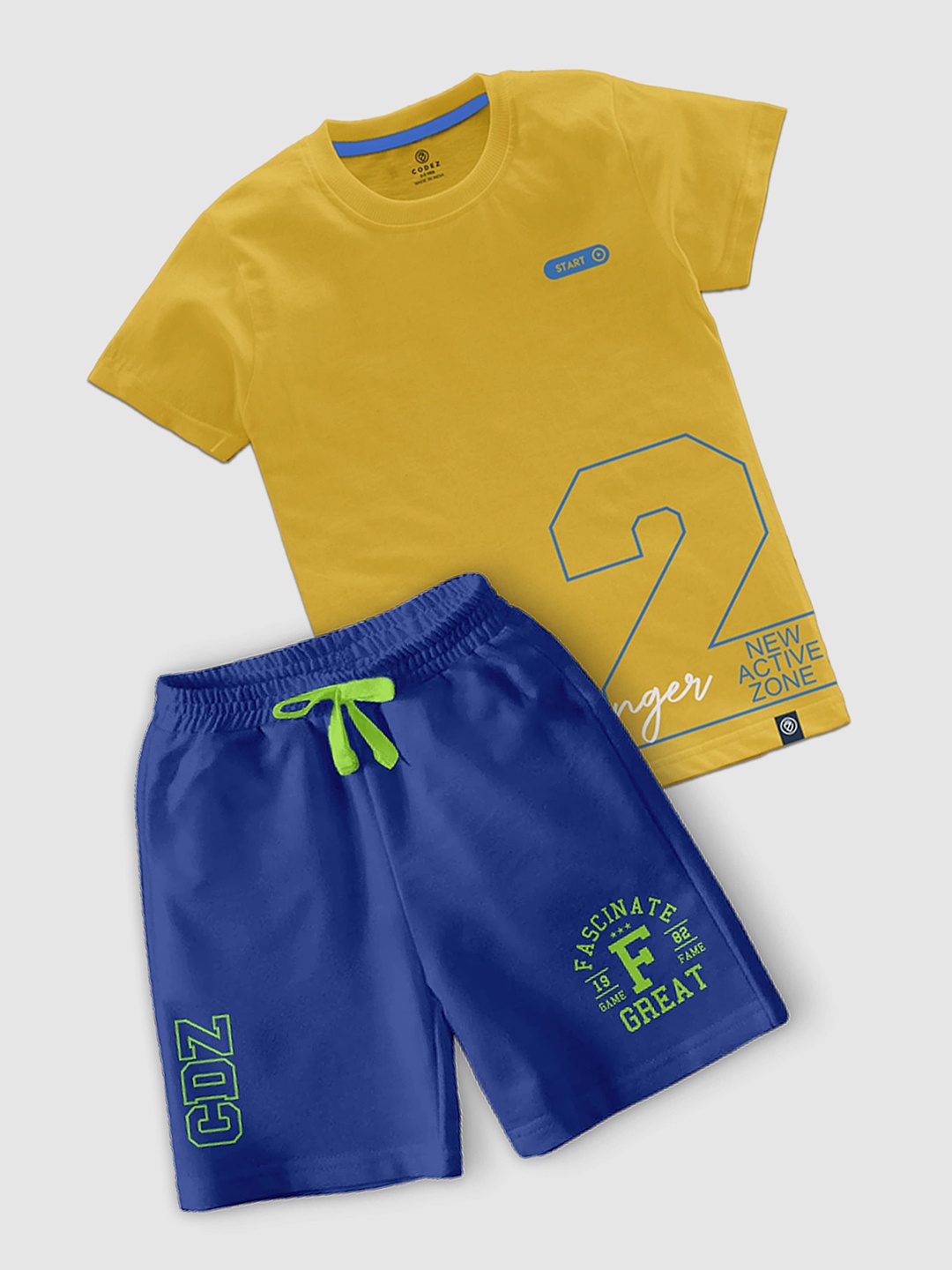 

CODEZ Boys Printed Round Neck T-shirt with Shorts, Yellow