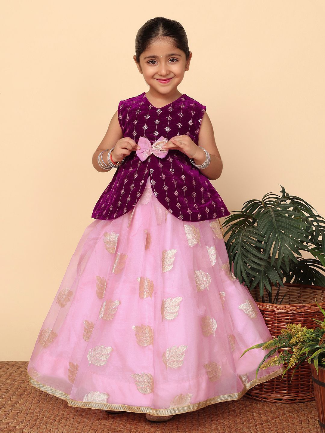 

BAESD Girls Embroidered Ready to Wear Lehenga & Blouse, Purple