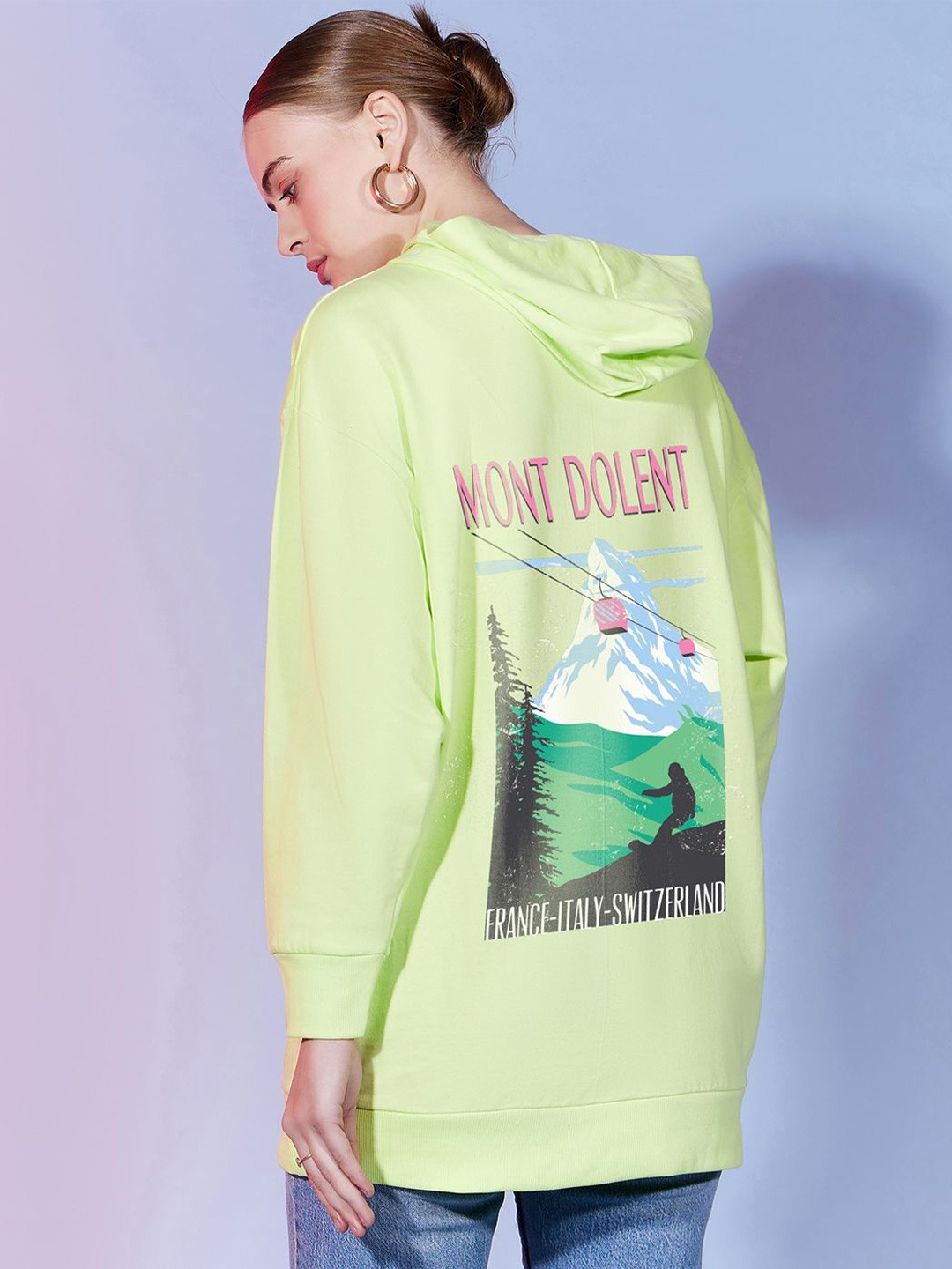 

DressBerry Women Printed Hooded Sweatshirt, Lime green