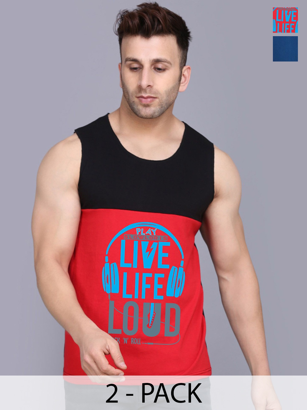 

SLOWLORIS Pack Of 2 Printed Gym Innerwear Vests, Red