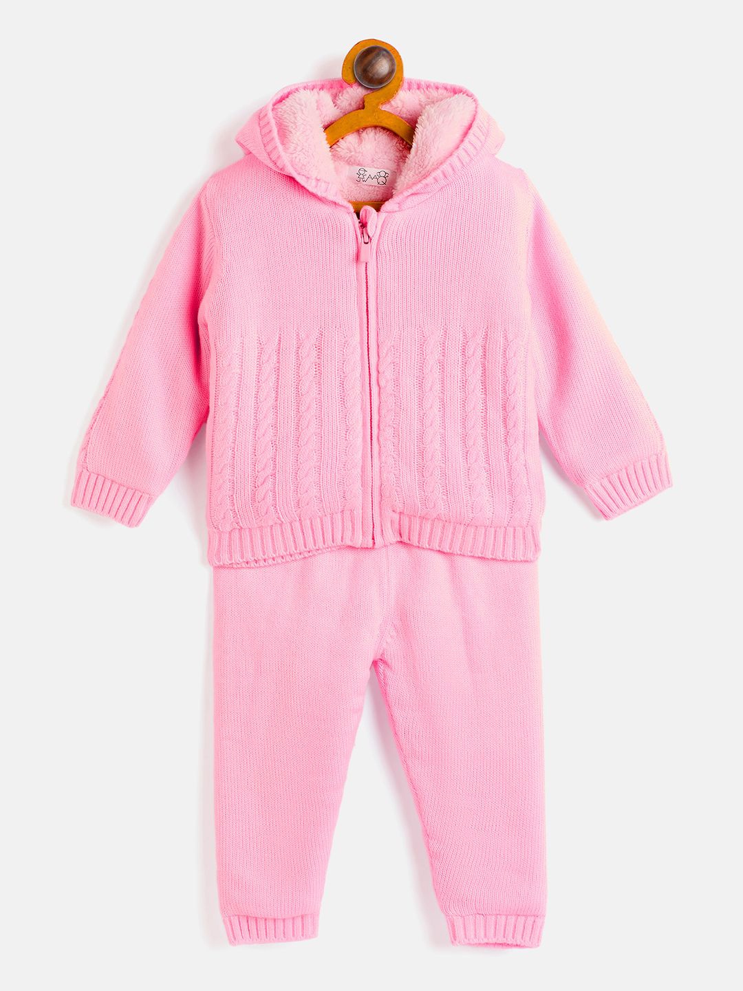 

JWAAQ Girls Self Design Hooded Long Sleeves Sweater with Joggers, Pink