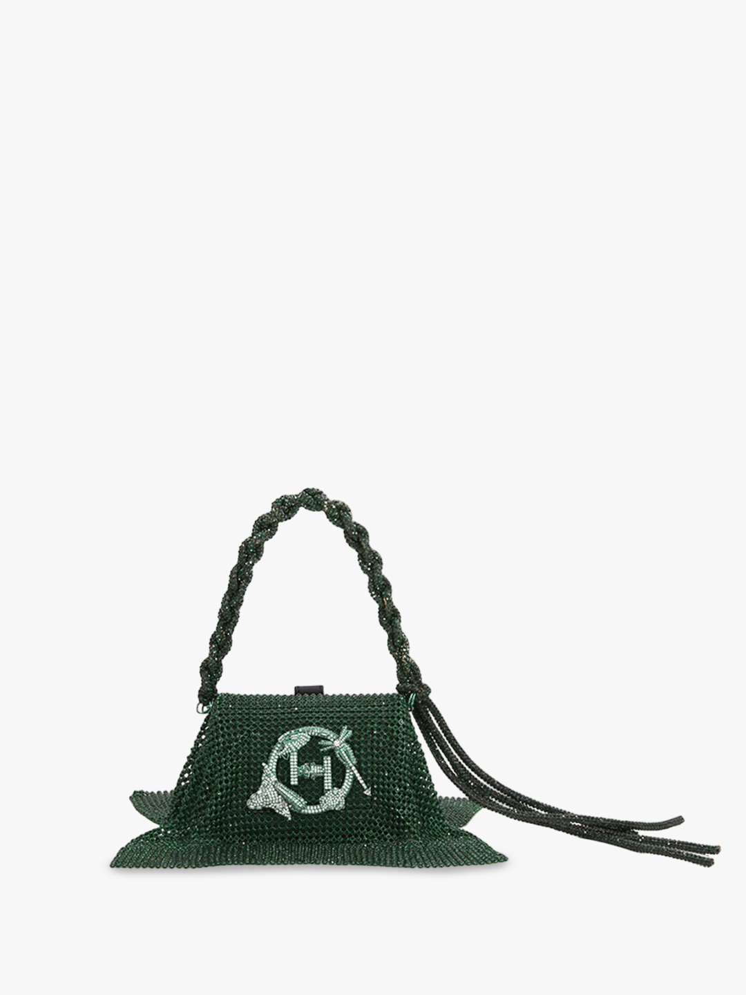 

Outhouse Leather Structured Handheld Bag with Applique, Green