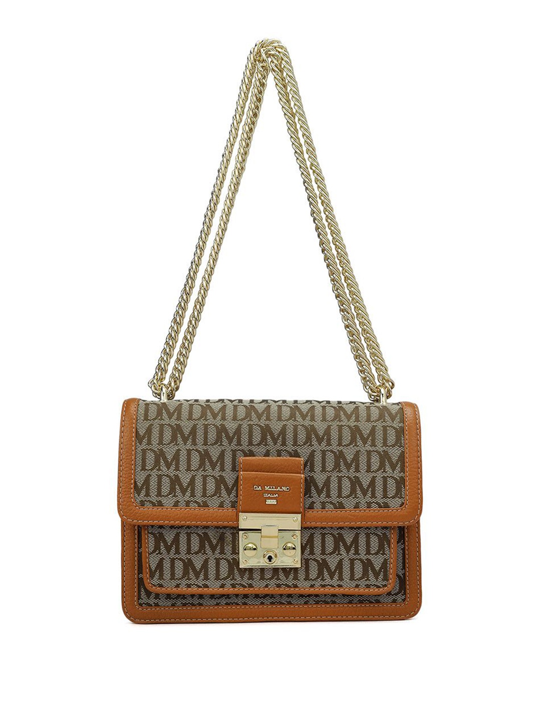 

Da Milano Textured Leather Structured Shoulder Bag with Cut Work, Orange