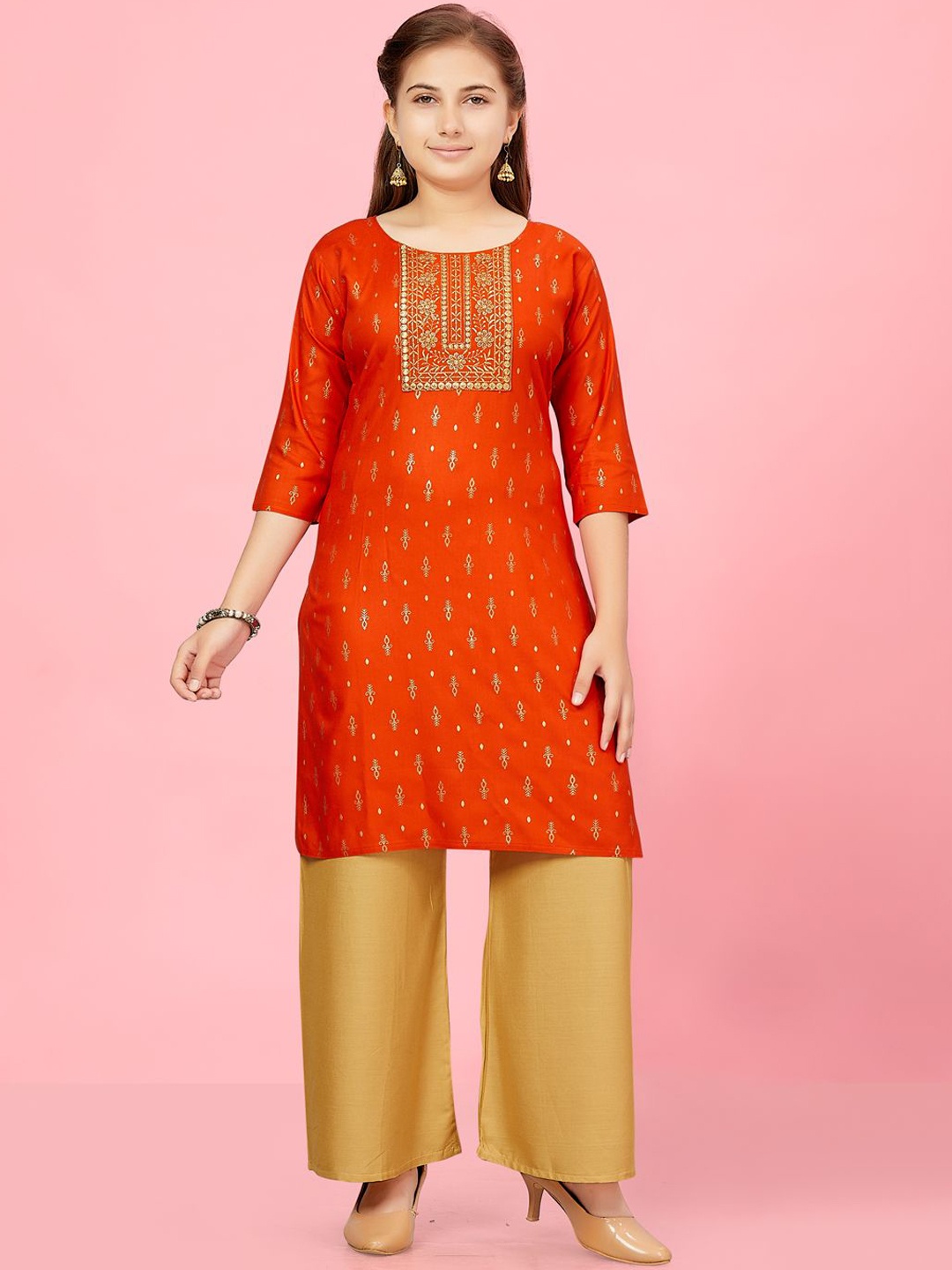 

BAESD Girls Thread Work Kurta, Orange