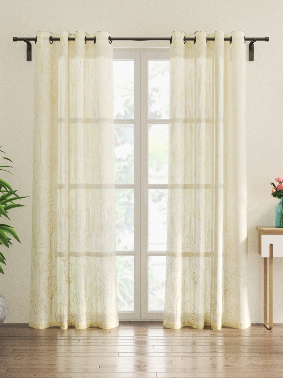 

Home Centre Off White & Gold-Toned Set of 2 Sheer Door Curtain