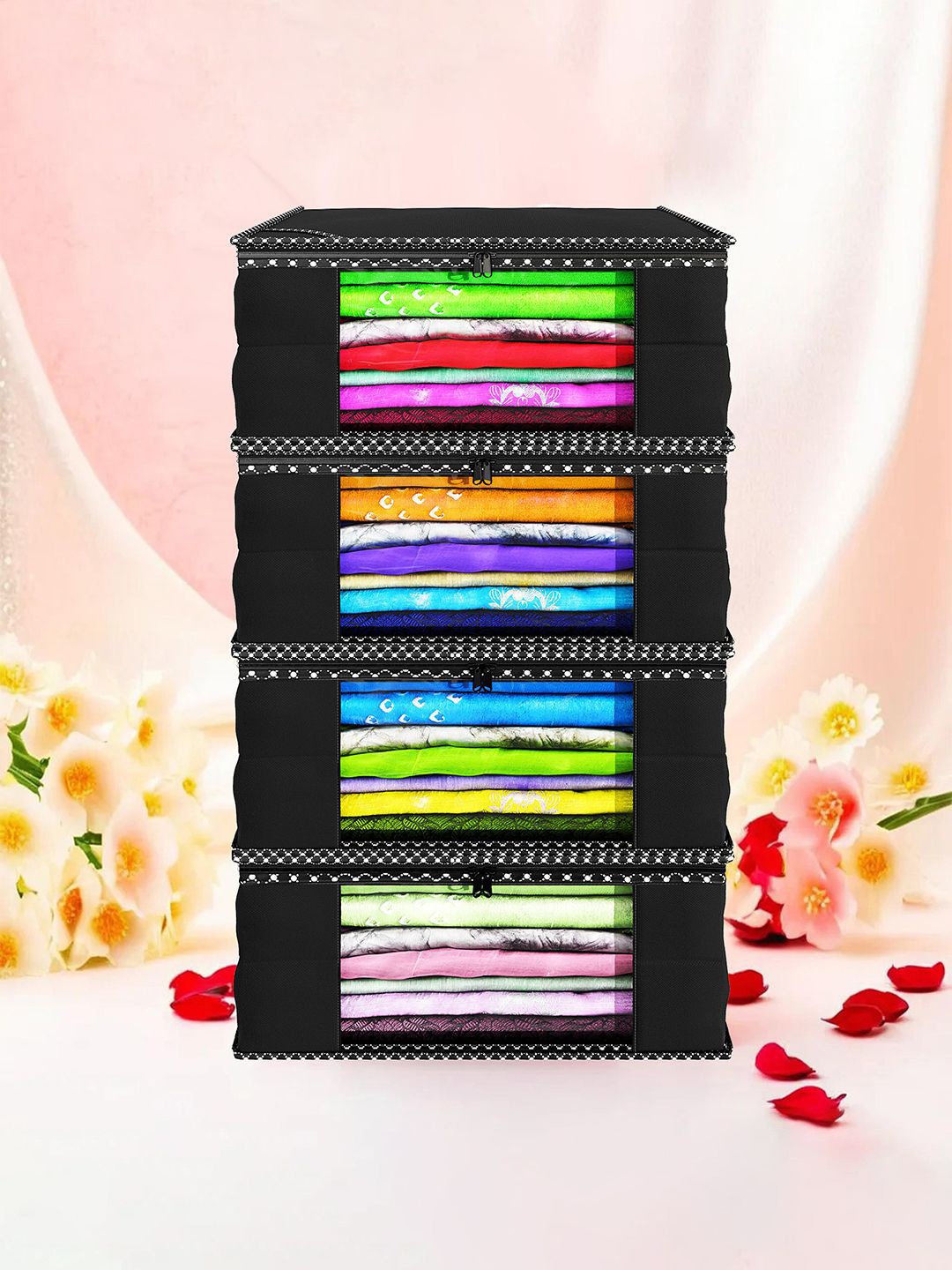 

Kuber Industries Black & White 4 Pieces Printed Drawer Organisers