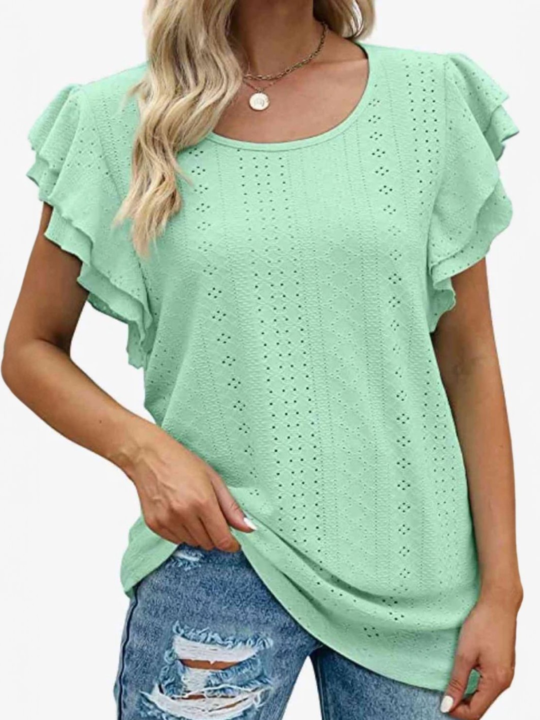 

StyleCast Women Self Design Round Neck Top, Green