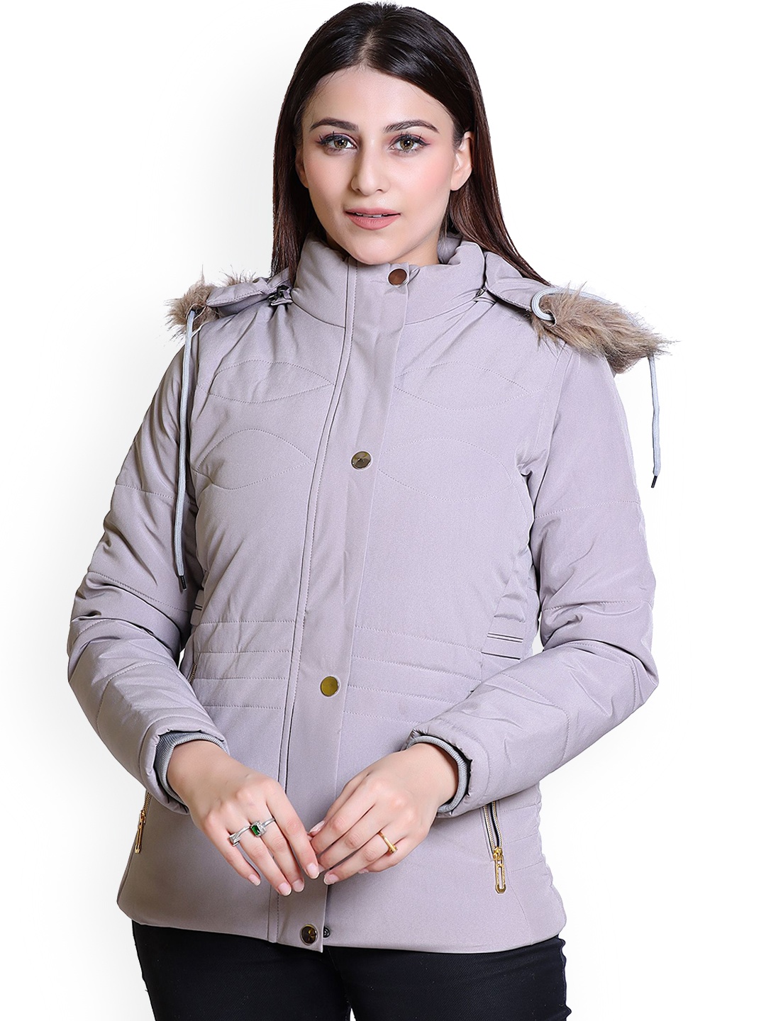 

Brazo Women Floral Lightweight Parka Jacket, Grey