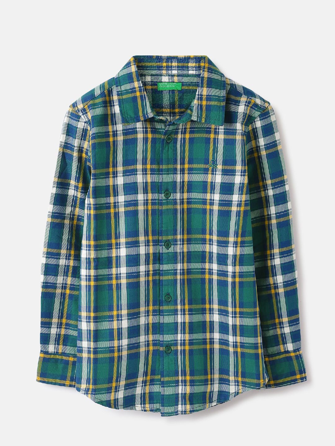 

United Colors of Benetton Boys Spread Collar Tartan Checked Cotton Casual Shirt, Green