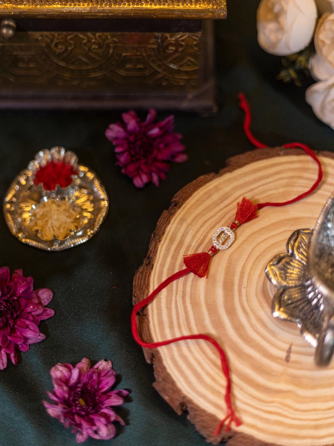 

Sangria 925 Sterling Silver Rakhi Gift Set, Red
