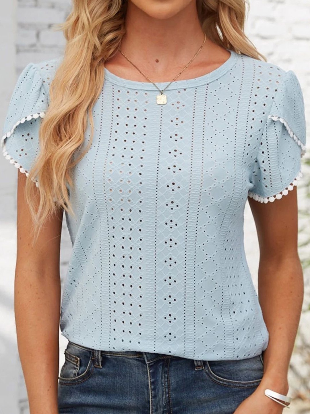 

StyleCast Women Self Design Round Neck Top, Blue