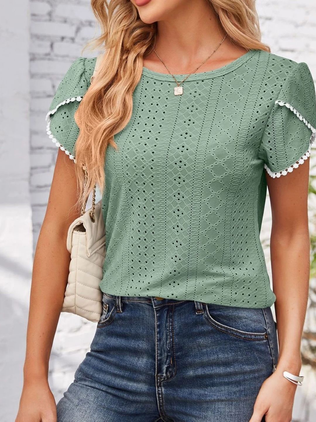 

StyleCast Women Self Design Round Neck Top, Green