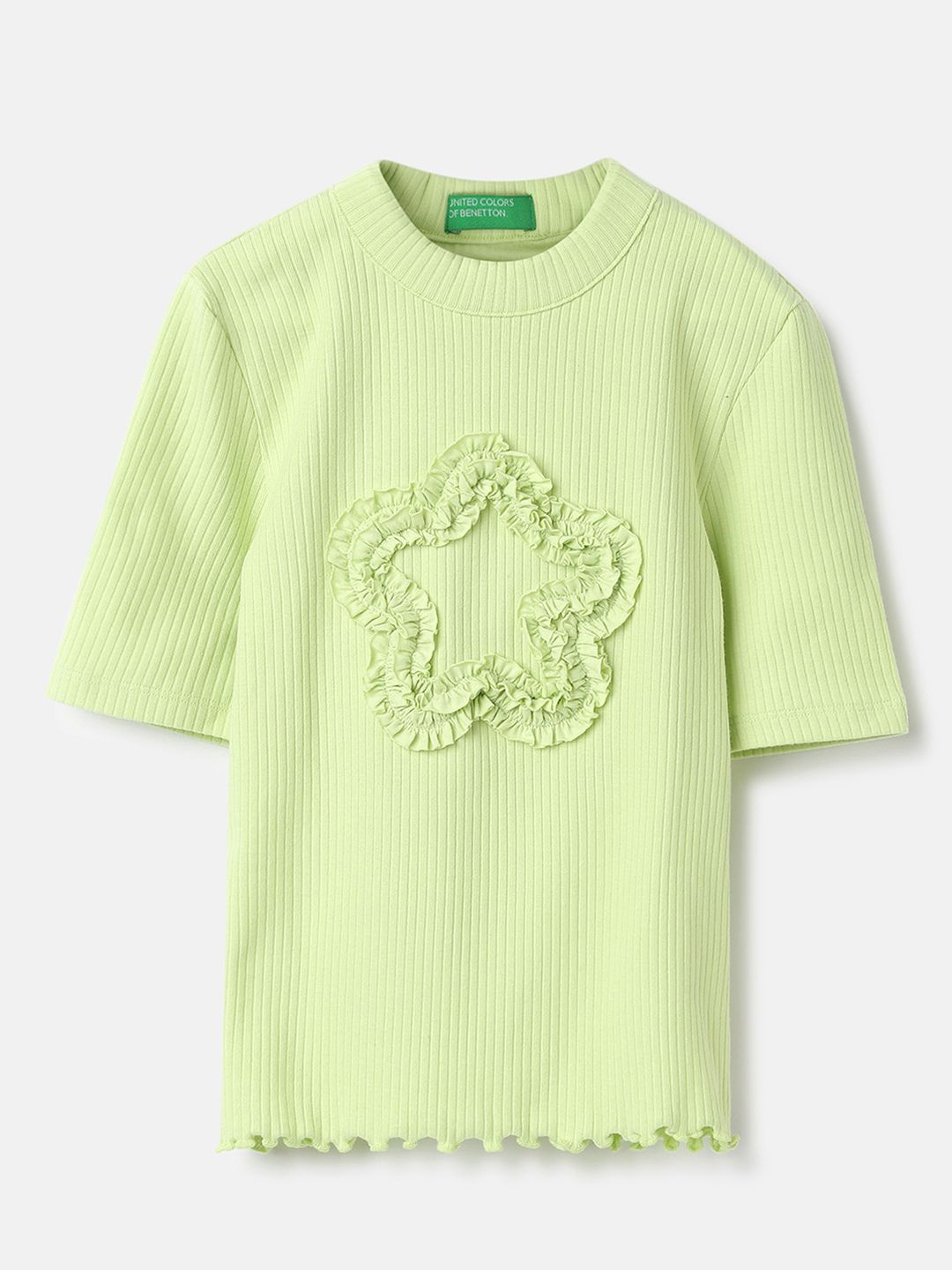 

United Colors of Benetton Girls Solid Round Neck Top, Green