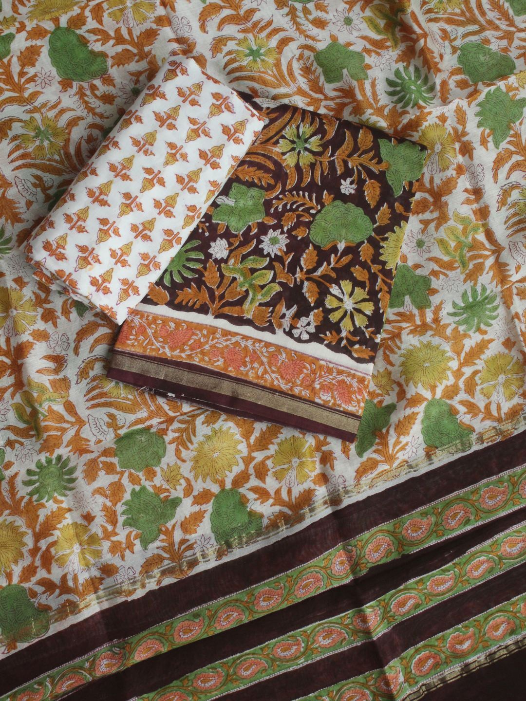 

Weaves of Tradition Printed Unstitched Dress Material, Brown