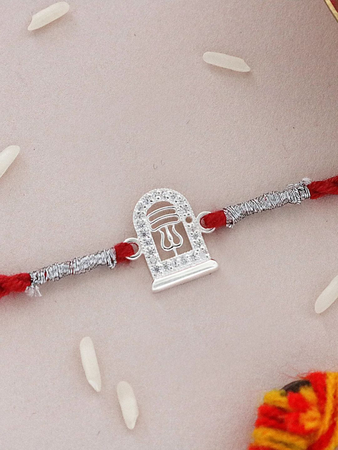

fnp 925 Silver Shiv Lingam Rakhi Classic Pearls, Red