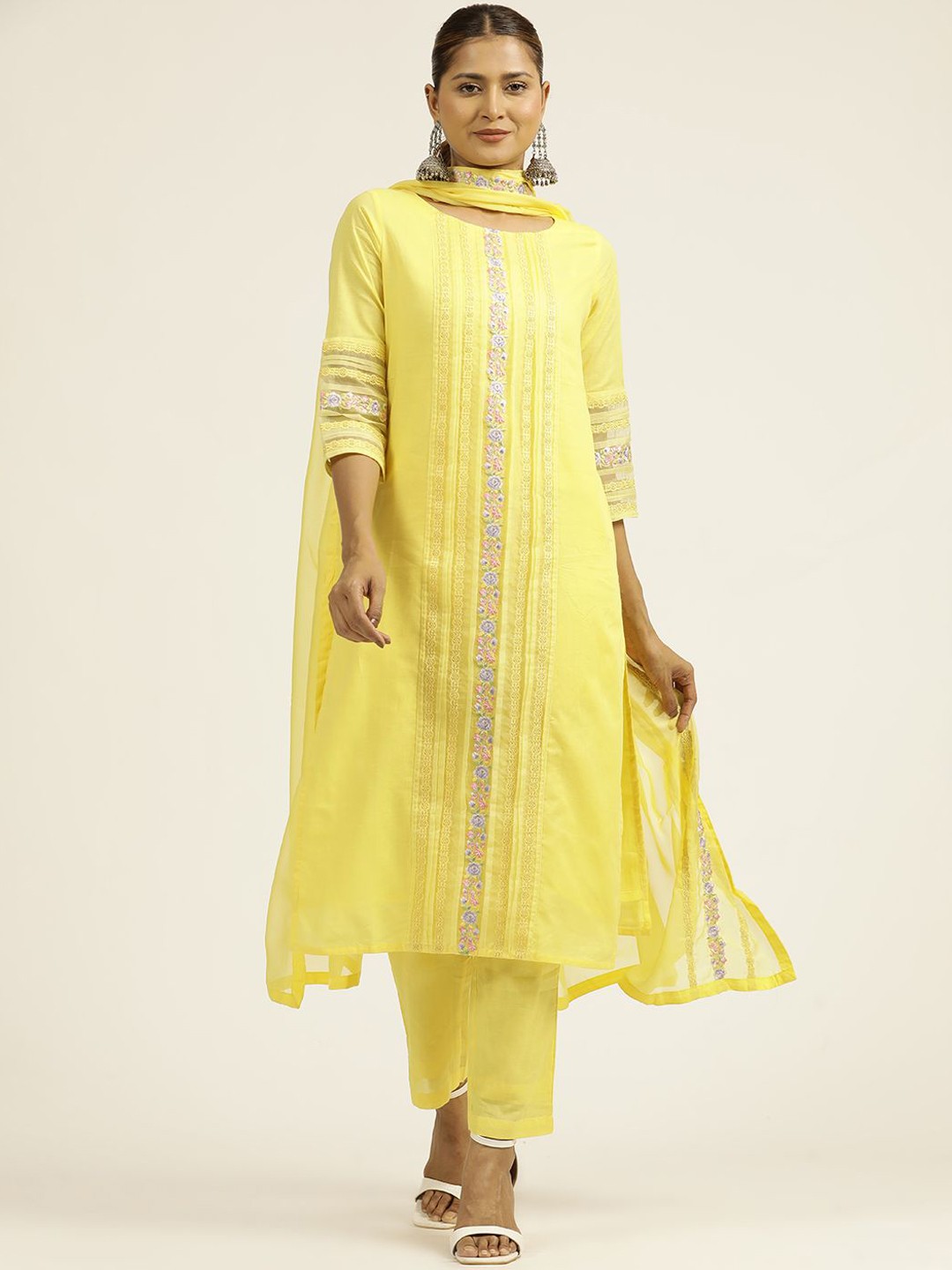 

Jaipur Kurti Embroidered Festive Suit Set, Yellow