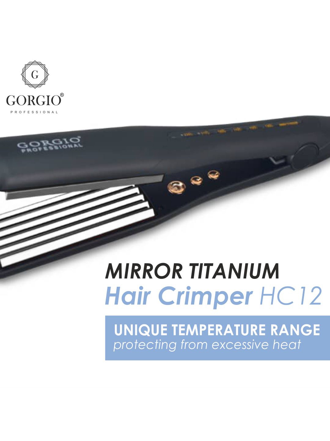 

GORGIO PROFESSIONAL Mirror Titanium Wide Plate Hair Crimper HC12, Black