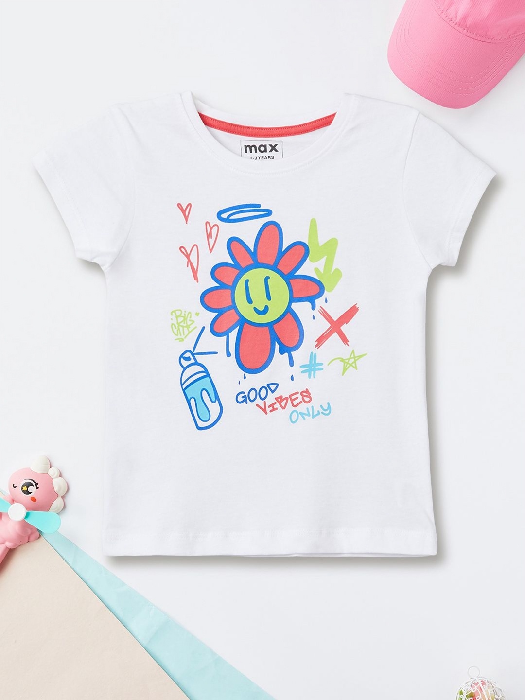 

max Girls Printed Applique T-shirt, White