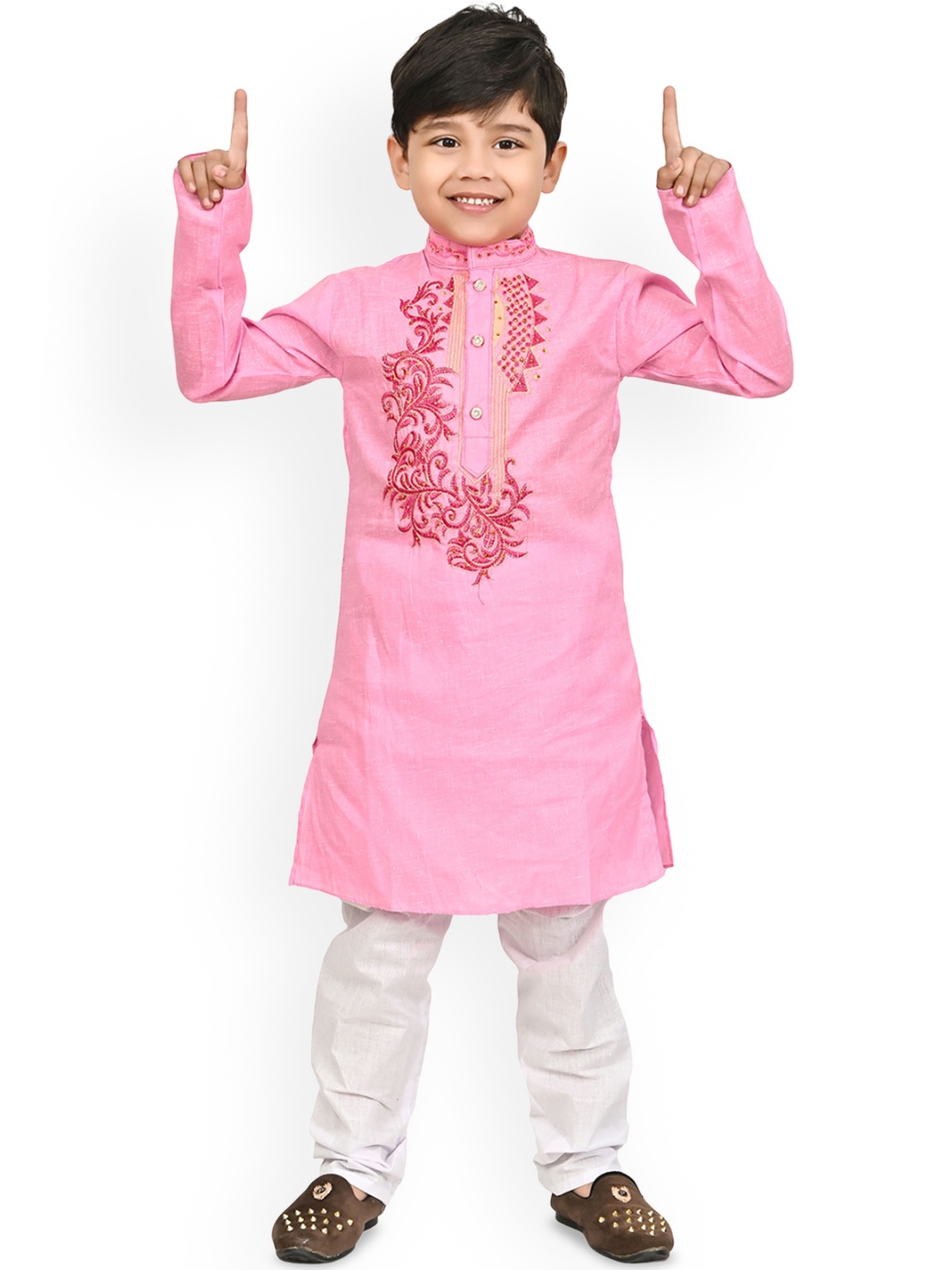 

NFC CREATION Boys Floral Embroidered Regular Kurta with Pyjamas, Pink