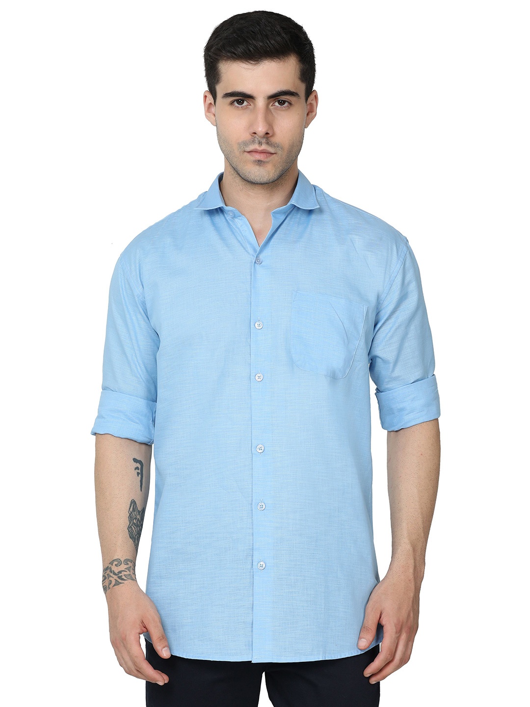 

MIRAAN Cotton Linen Casual Shirt, Blue