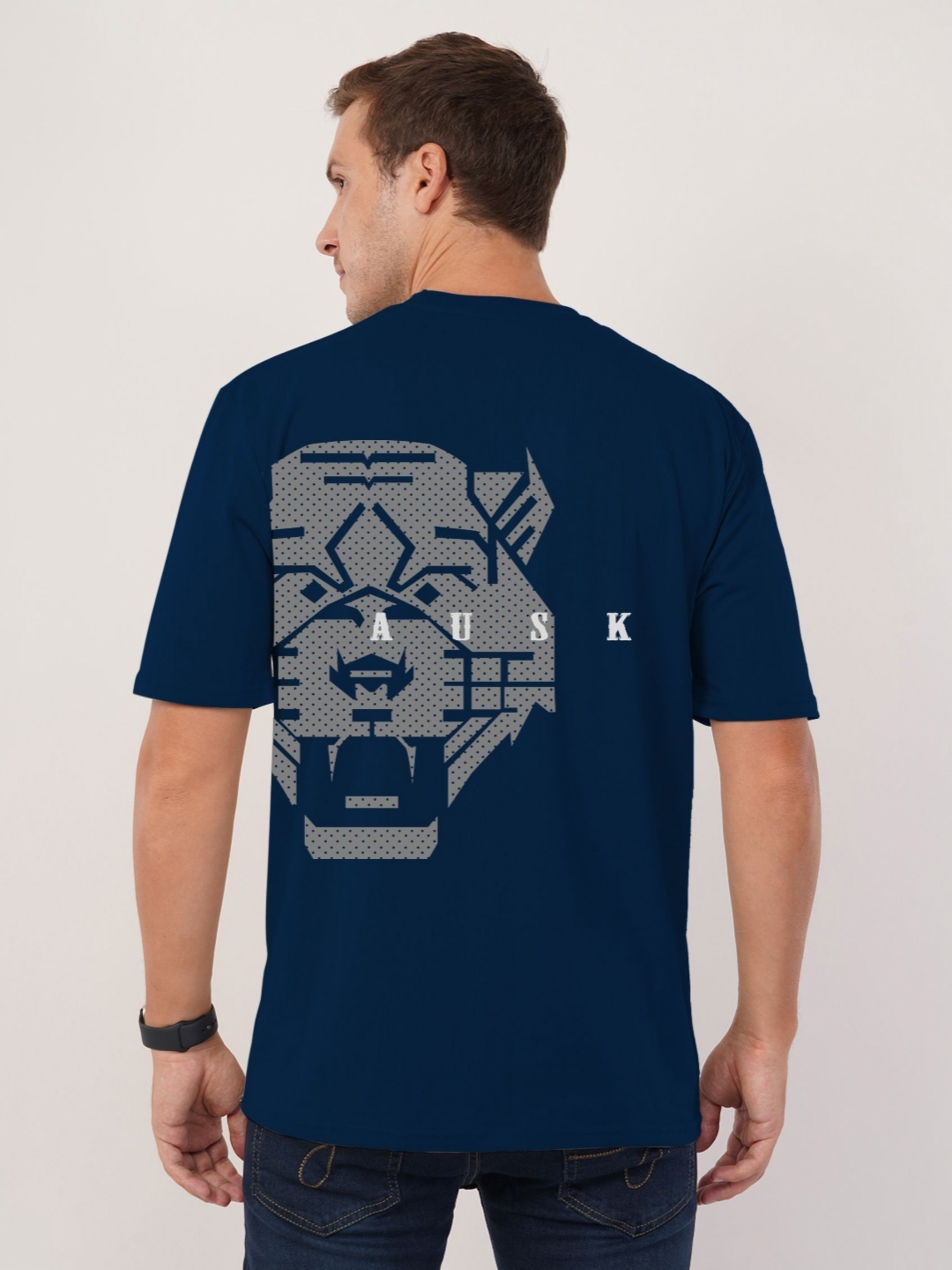 

AUSK Front & Back Printed Half Sleeve Round Neck Tshirt, Navy blue