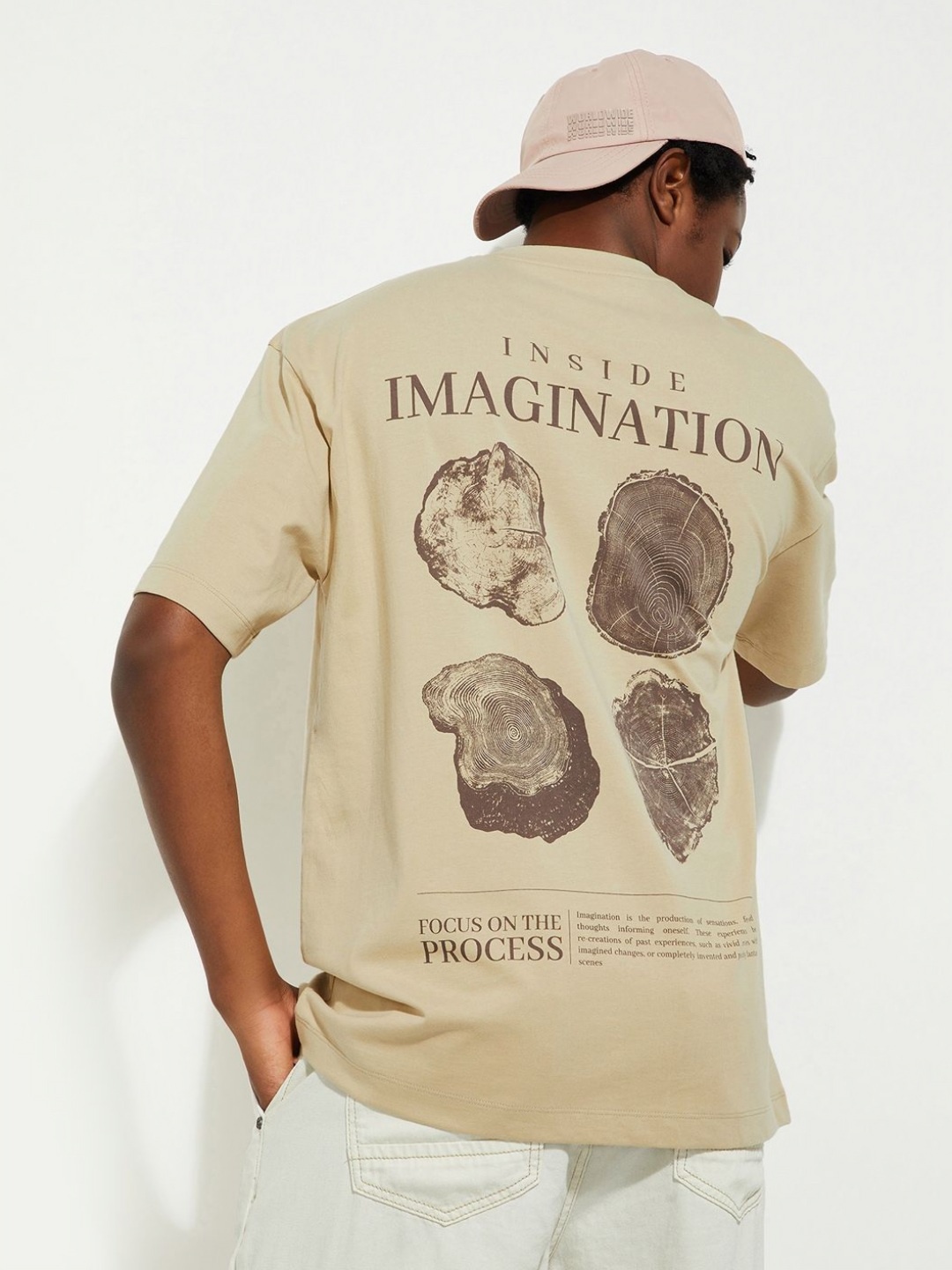 

max URB_N Men Oversized Back Printed T-shirt, Beige