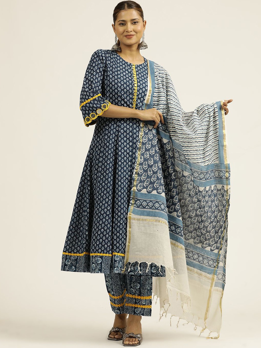 

Jaipur Kurti Mirror Work Anarkali Suit Set, Blue