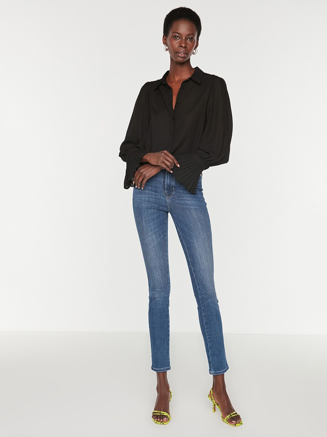 

Trendyol Women Spread Collar Solid Casual Shirt, Black
