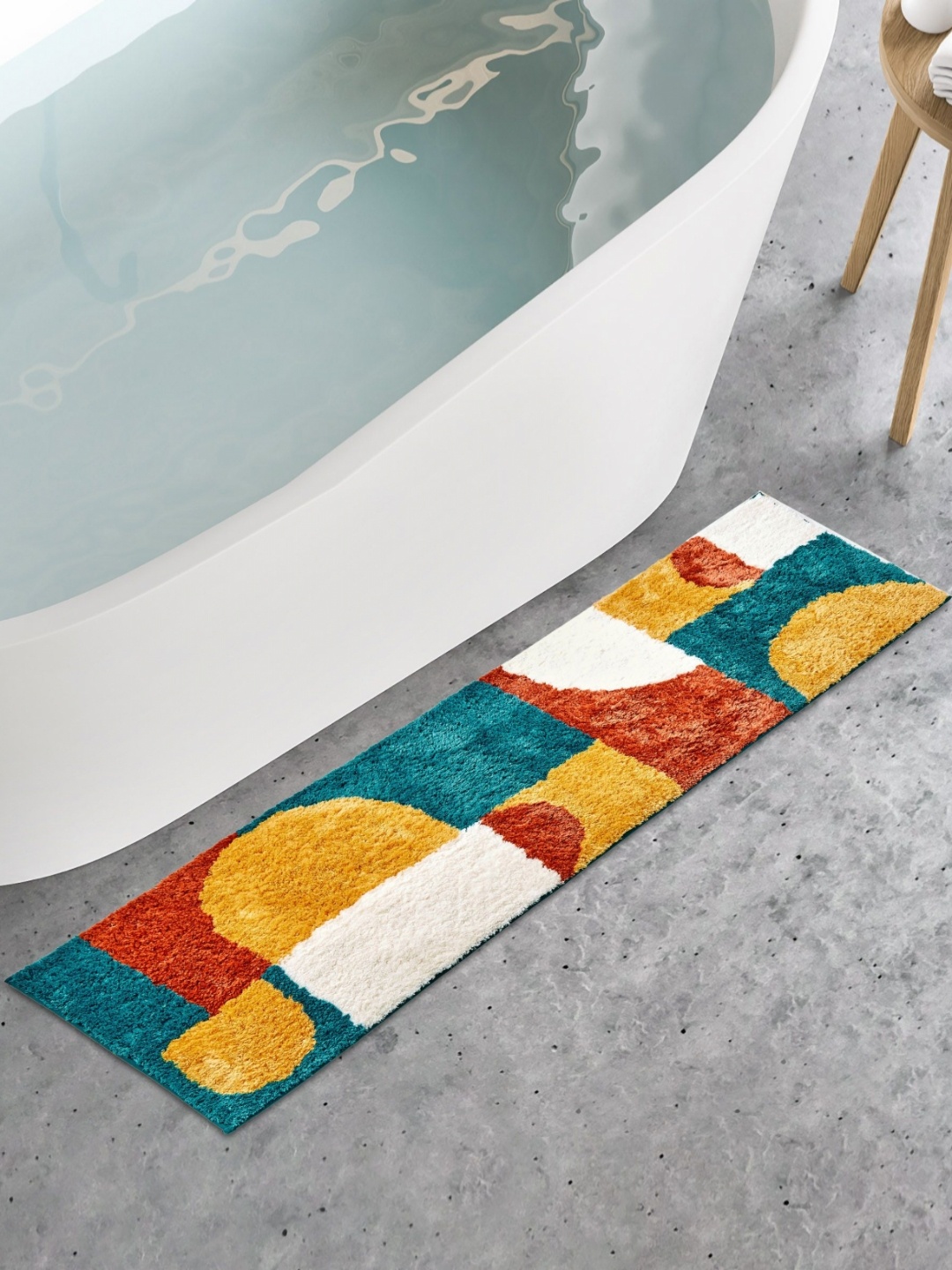 

Home Centre Mustard & Blue Rectangle Shaped Bath Rugs GSM 150