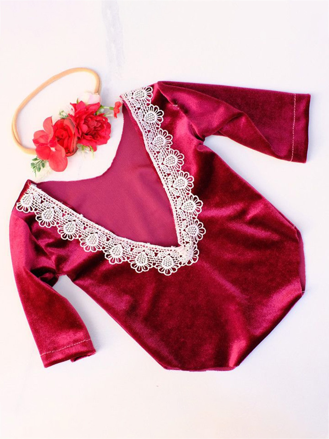 

Babymoon Infants Romper With Hairband Photoshoot Props, Red