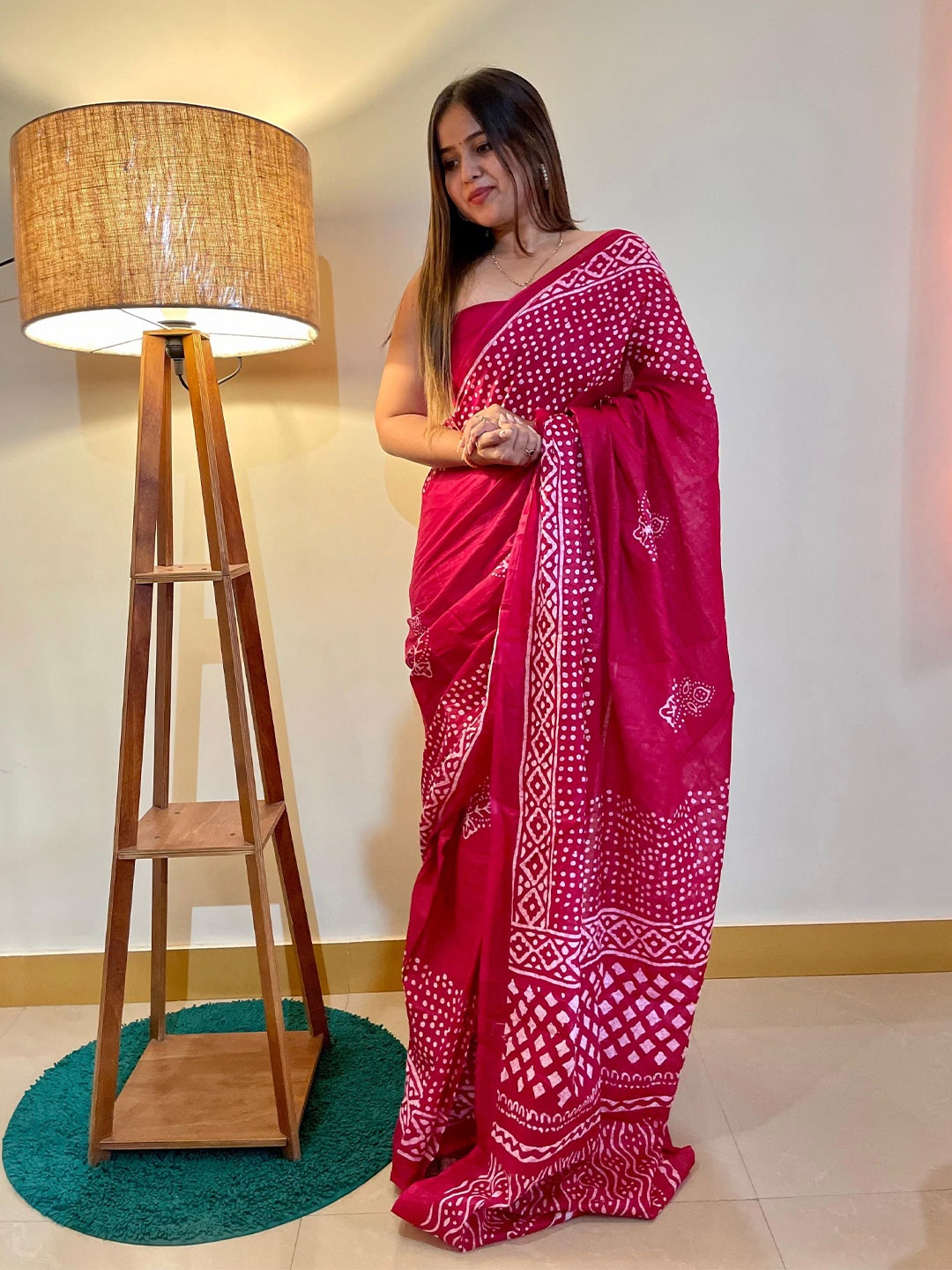 

Anouk Printed Ethnic Motifs Pure Cotton Bagru Saree, Pink