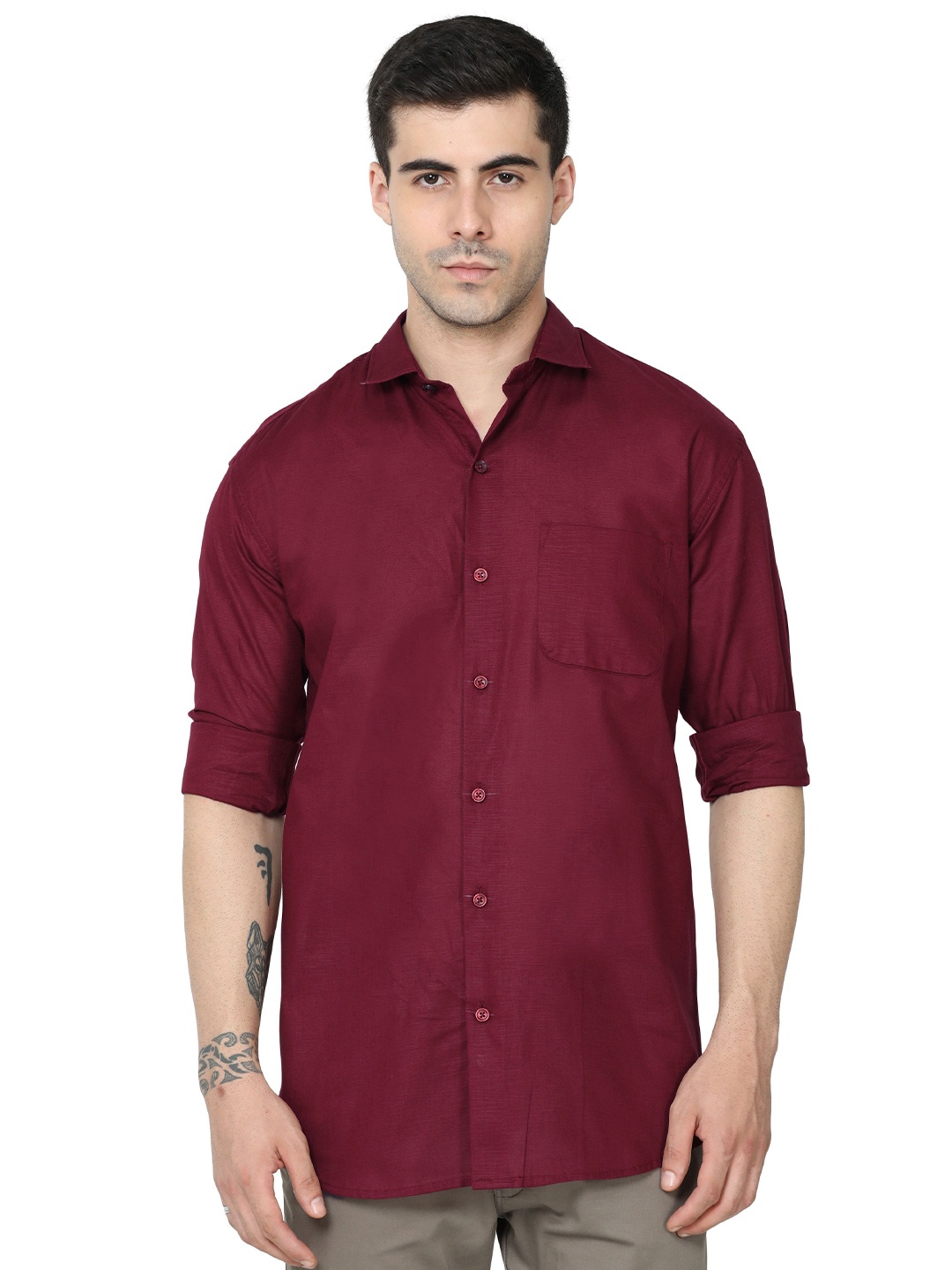 

MIRAAN Cotton Linen Casual Shirt, Maroon