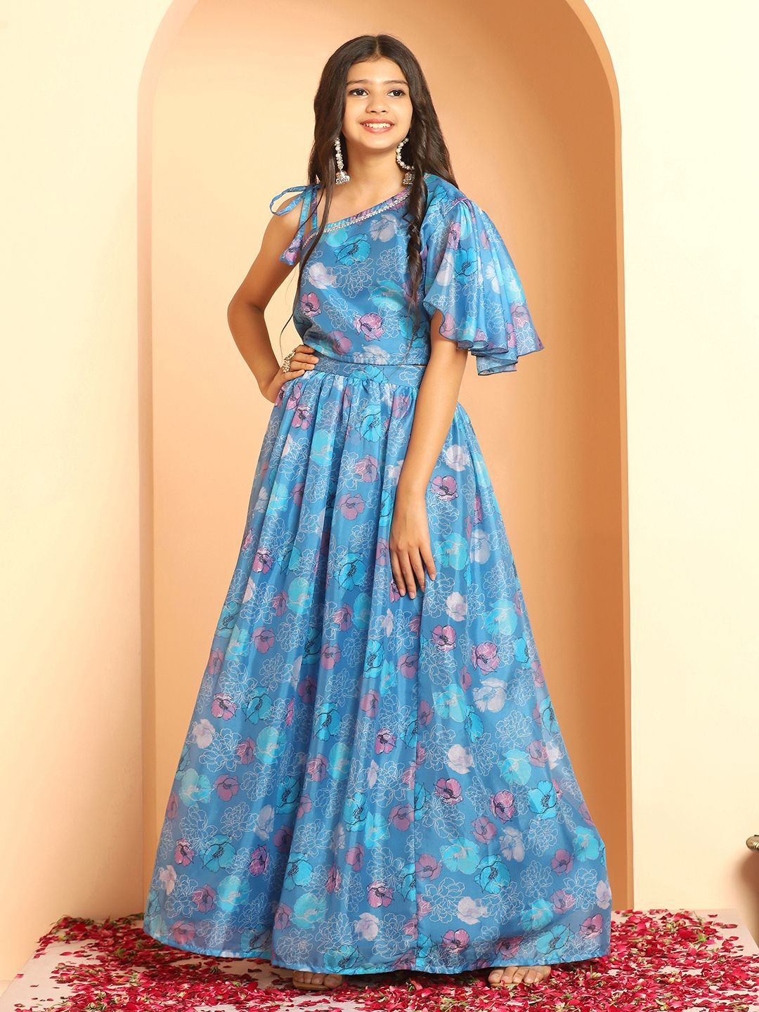 

BAESD Girls Floral Printed Ready to Wear Lehenga Choli, Blue