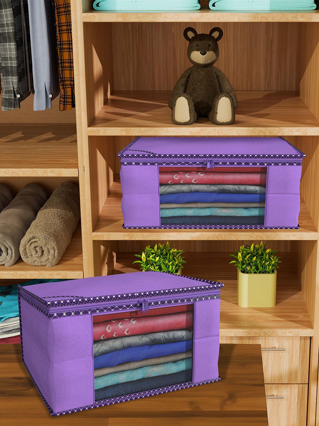 

Kuber Industries Purple 12 Pieces Floral Foldable Drawer Organisers