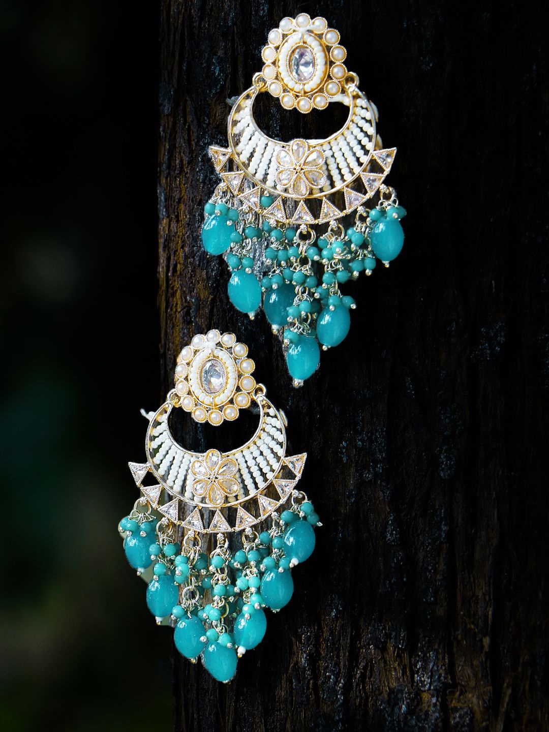 

Adwitiya Collection Gold-Plated Stone-Studded Classic Drop Earrings