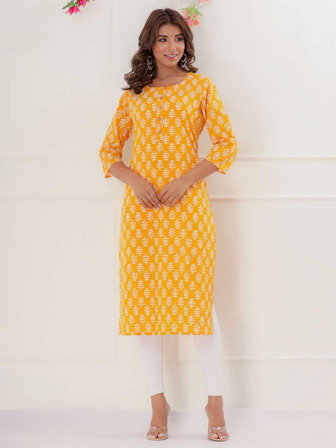 

RANI PRINTS Ethnic Motifs Pure Cotton Printed Kurta, Mustard