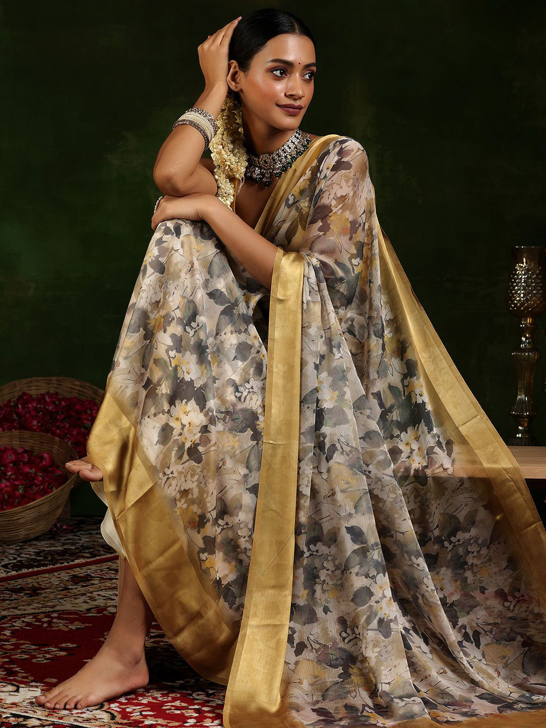 

Libas Floral Saree, Beige