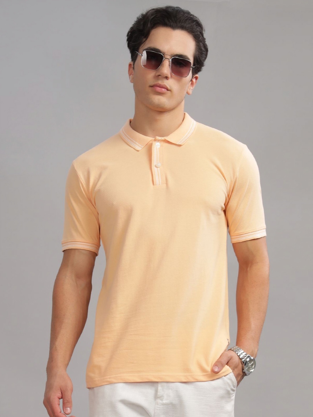 

ADRO Men Polo Collar Pockets T-shirt, Peach