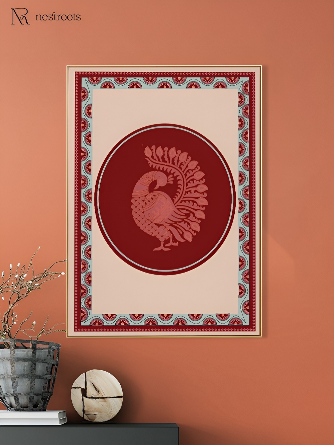 

nestroots Beige & Maroon 1 Piece Canvas Birds and Animals Wall Paintings