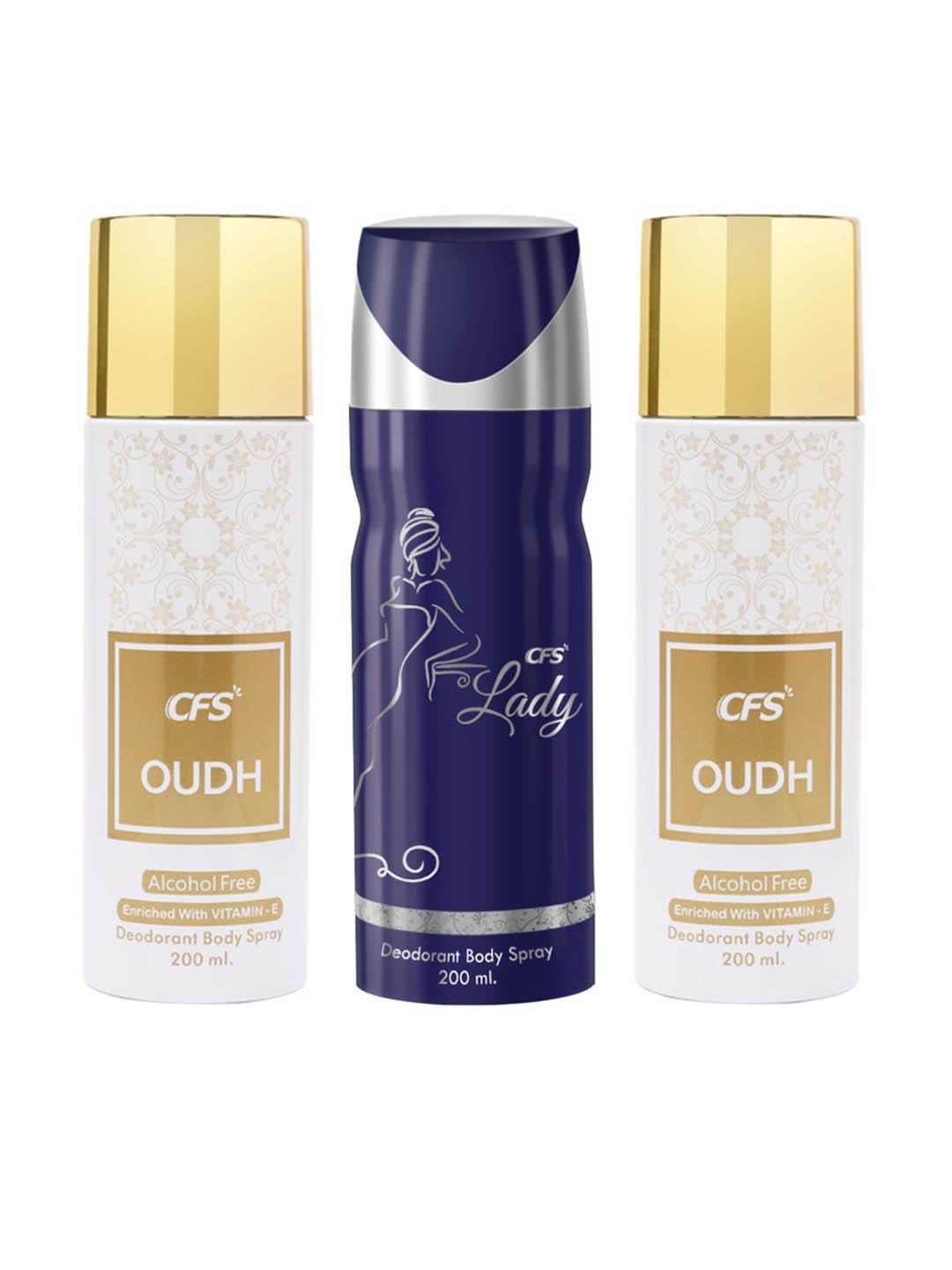 

CFS Set Of 3 Oudh & Lady Long Lasting Deodorant Body Spray - 200ml Each, White