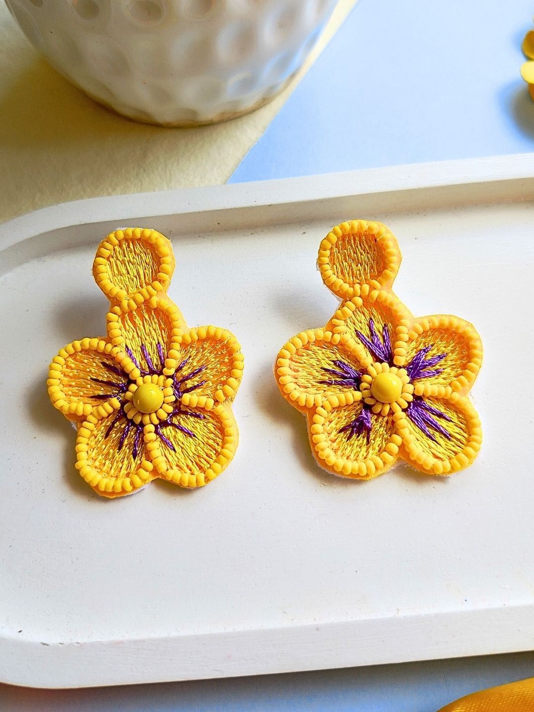 

Sangria Beaded Bohemian Floral Drop Earrings, Yellow
