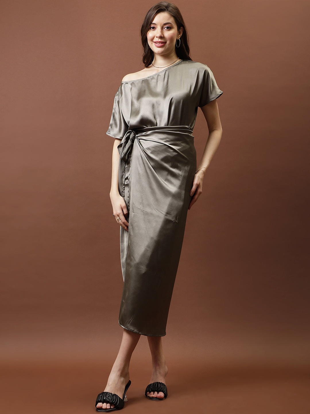 

Athena Front Knotting Wrap Midi Skirt, Green
