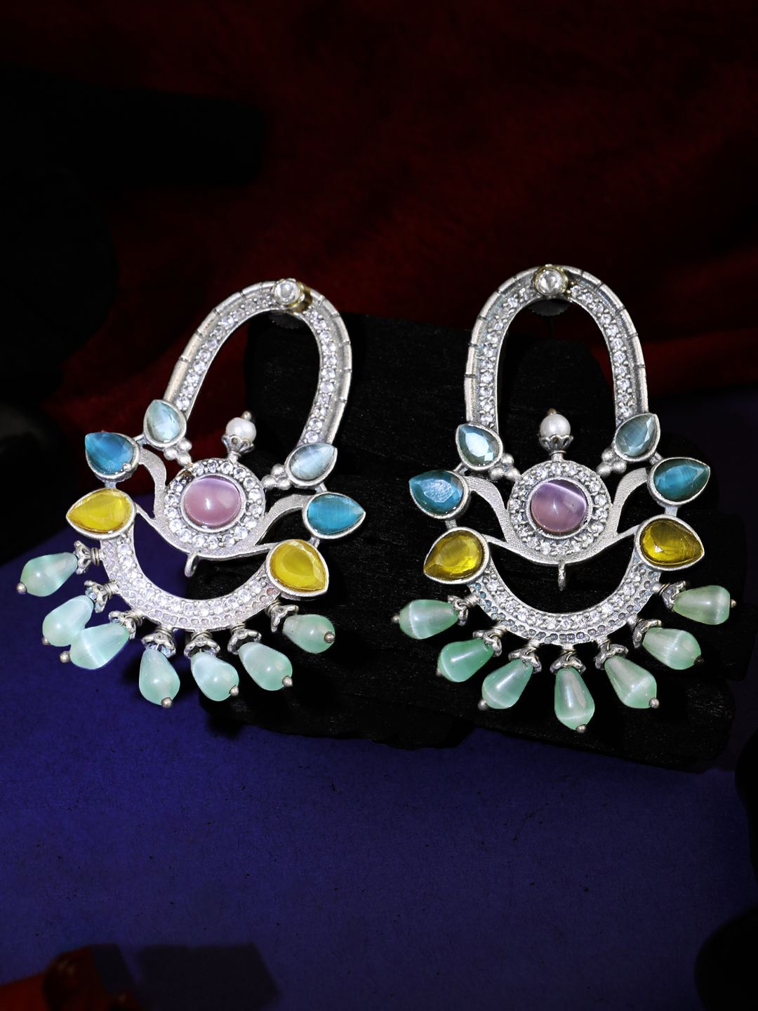 

Adwitiya Collection Silver-Plated Stones Studded Classic Drop Earrings