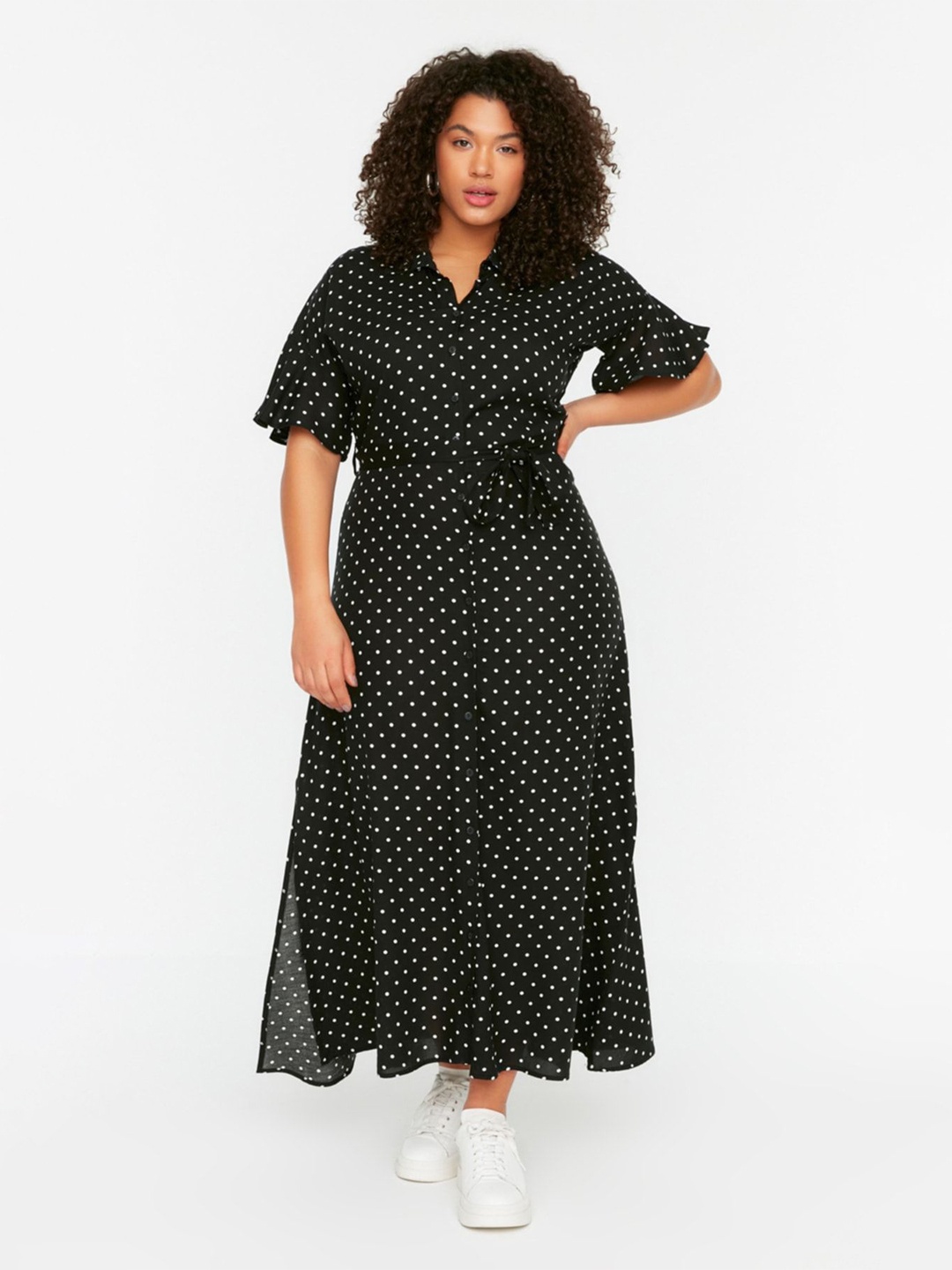

Trendyol Plus Size Polka Dot Shirt Maxi Dress, Black