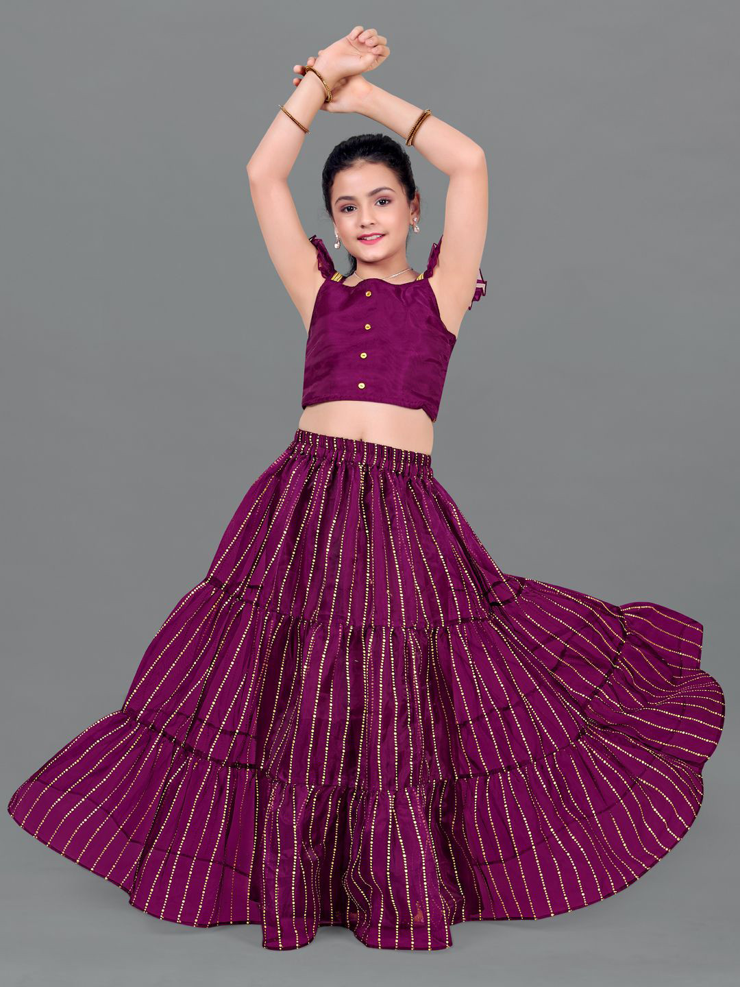 

BAESD Girls Organza Ready to Wear Lehenga with Blouse, Purple