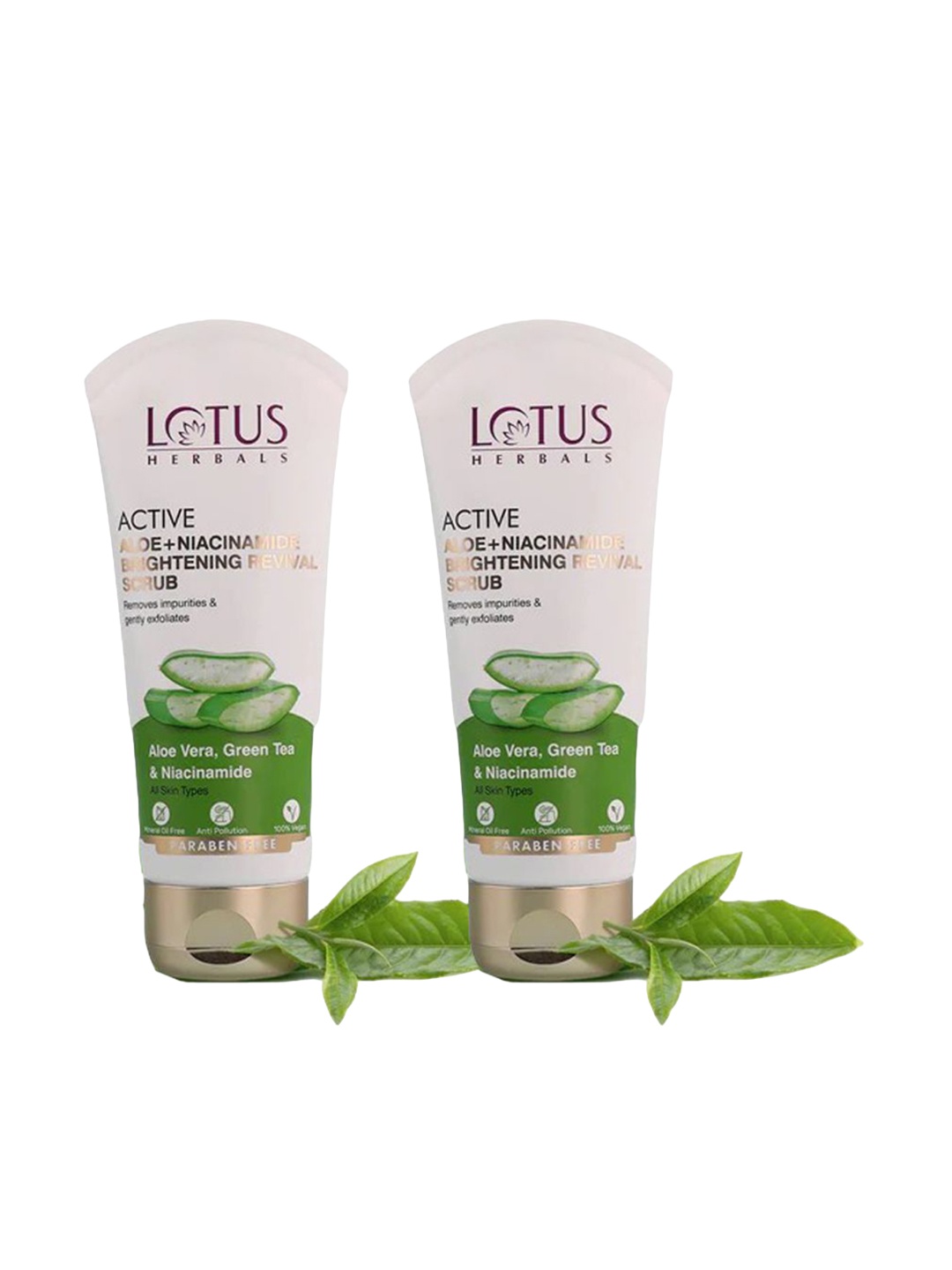 

Lotus Herbals Set Of 2 Active Aloe + Niacinamide Brightening Revival Scrub- 100g Each, White