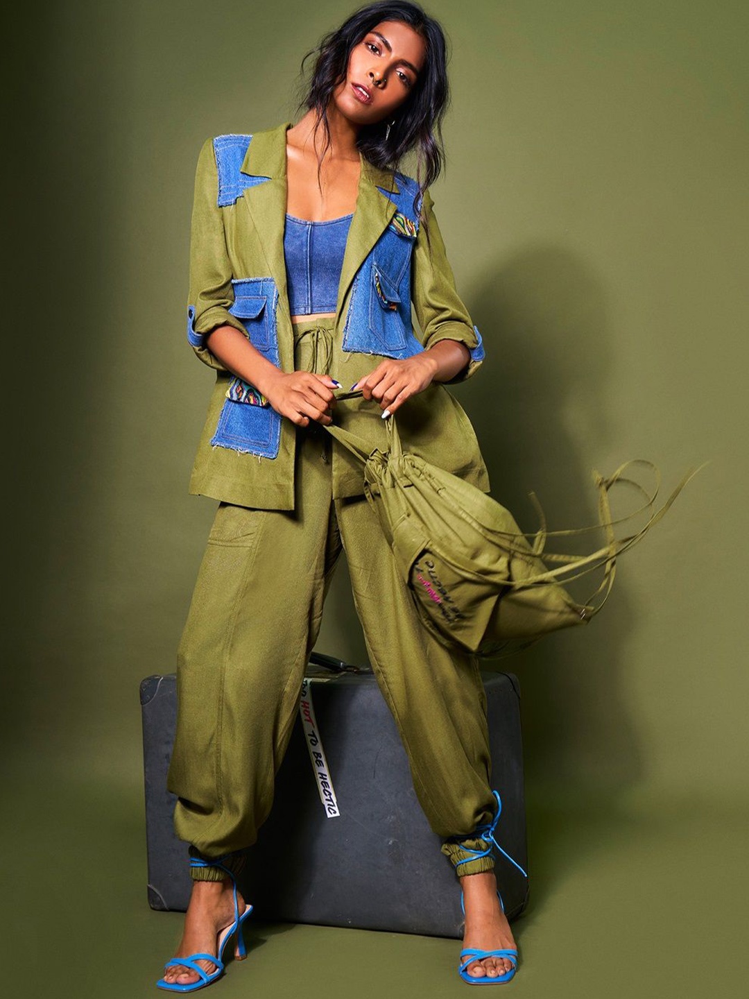 

Style Junkiie Women Longline Outdoor Tailored Jacket with Patchwork, Olive