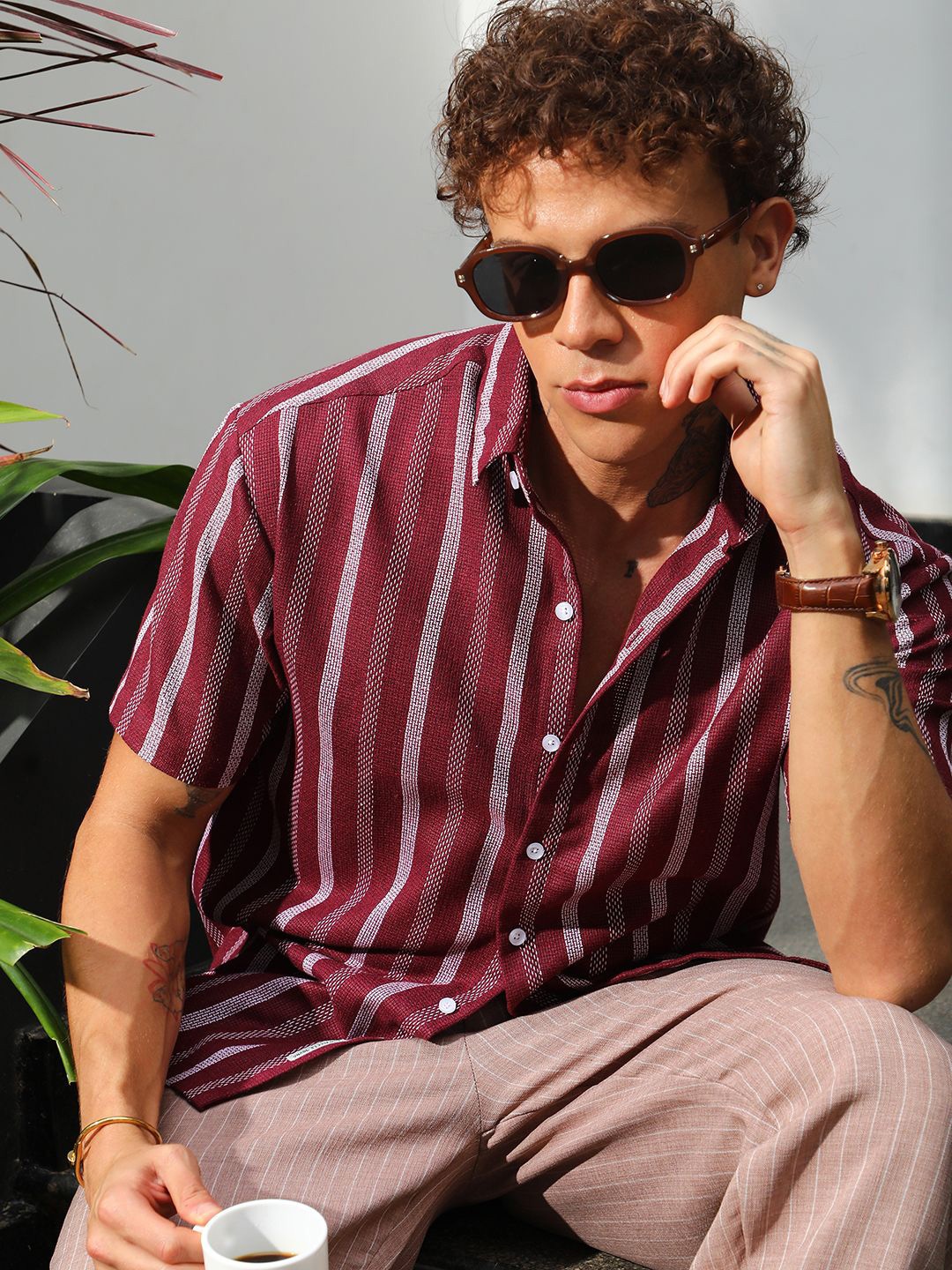 

Campus Sutra Men Comfort Spread Collar Striped Cotton Casual Shirt, Red